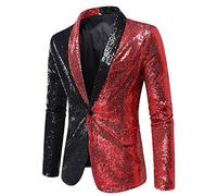 GZYshoyao Herren Pailletten Sakko Gold Glitzer Blazer Slim Fit Hochzeit Mantel Langarm Mantel Anzug Herrenjacke Performance-Kostüm für Hochzeit und Party Formelle Kleidung für Herren (621-Rot, L)