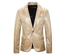 GZYshoyao Herren Pailletten Sakko Gold Glitzer Blazer Slim Fit Hochzeit Mantel Langarm Mantel Anzug Herrenjacke Performance-Kostüm für Hochzeit und Party Formelle Kleidung für Herren (W1-Gold, XXXL)