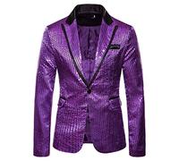 GZYshoyao Herren Pailletten Sakko Gold Glitzer Blazer Slim Fit Hochzeit Mantel Langarm Mantel Anzug Herrenjacke Performance-Kostüm für Hochzeit und Party Formelle Kleidung für Herren