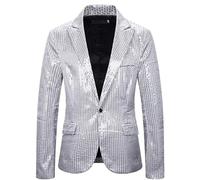 GZYshoyao Herren Pailletten Sakko Gold Glitzer Blazer Slim Fit Hochzeit Mantel Langarm Mantel Anzug Herrenjacke Performance-Kostüm für Hochzeit und Party Formelle Kleidung für Herren (W1-Silber, XXL)