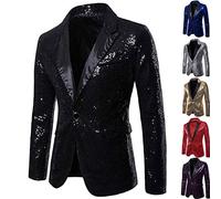 GZYshoyao Herren Pailletten Sakko Gold Glitzer Blazer Slim Fit Hochzeit Mantel Langarm Mantel Anzug Herrenjacke Performance-Kostüm für Hochzeit und Party Formelle Kleidung für Herren (Black, S)