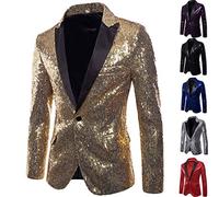 GZYshoyao Herren Pailletten Sakko Gold Glitzer Blazer Slim Fit Hochzeit Mantel Langarm Mantel Anzug Herrenjacke Performance-Kostüm für Hochzeit und Party Formelle Kleidung für Herren (Gold, XXL)