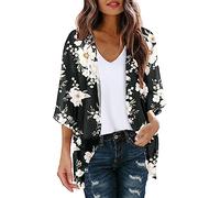 GZYshoyao Strandkleid Damen Sommer Strandponcho Blumendruck mit Puffärmeln, Chiffon-Kimono-Strickjacke,lässige Blusenoberteile Sommer Strand Tunika Badeanzug Lose Pareo