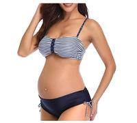 GZYshoyao Umstandsbikini Navy/weiß Schwangerschafts Bikini mit Unterbauchhöschen und Neckholdertop Polstern, für Schwangerschaft und Stillzeit, extra elastisch S-5XL