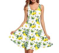 Gzzxiailg Damen-Sommerkleid, Übergröße, Neckholder, hohe Taille, ärmellos, lässig, Midi-Kleid, XS-4XL, Zitrone, X-Klein