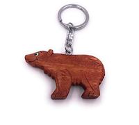 H-Customs Braun Bär Süß Tier Grizzly Echt Holz Edel Handmade Schlüsselanhänger Anhänger