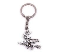 H-Customs Hexe auf Besen Schlüsselanhänger Anhänger Silber aus Metall