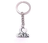 H-Customs I love Cats Katzen Schlüsselanhänger Anhänger Silber aus Metall