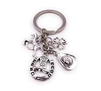 H-Customs Pferd Cowboyhut Stiefel im Hufeisen Kleeblatt Silber Schlüsselanhänger Anhänger