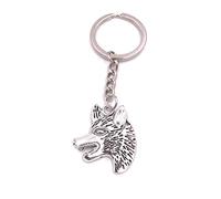 H-Customs Wolf Kopf Tier Schlüsselanhänger Anhänger Silber aus Metall
