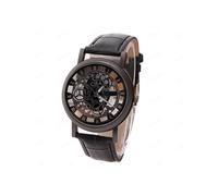 (H) Herren Vintage Luxusuhren Einzigartiges ausgehöhltes Edelstahl Quarz Militär Sport Lederarmband