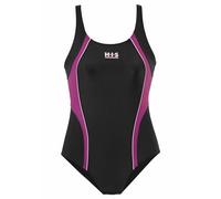 Badeanzug H.I.S, Damen, Gr. 42, N-Gr, lila (schwarz, lila), Polyamid, Badeanzüge, mit Kontrastdetails (778000-42) schwarz, lila