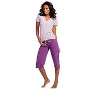 H.I.S Damen Capri Pyjama Kleine Schleife am V-Ausschnitt