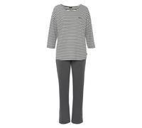 Pyjama H.I.S, Damen, Gr. 48/50, grau (anthrazit), Single Jersey, Obermaterial: 64% Baumwolle, 31% Polyester, 5% Elasthan. Obermaterial Hose: 60% Polyester, 35% Baumwolle, 5% Elasthan, bestickt, gestre