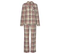 Pyjama H.I.S, Damen, Gr. 32, beige (creme, kariert), Flanell, Obermaterial: 100% Baumwolle, gemustert, kariert, Basic normal, V-Ausschnitt, Manschette kontrastfarben, Homewear-Sets Pyjama, aus Flanell