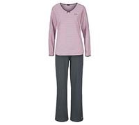 Pyjama H.I.S, Damen, Gr. 44/46, grau (rosa, anthrazit), Single Jersey, Obermaterial: 100% Baumwolle, gestreift, unifarben, Basic, Basic lang, V-Ausschnitt, eingesetzt Blende kontrastfarben, Homewear-S