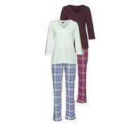 Pyjama H.I.S, Damen, Gr. 40/42, bunt (mint, kariert, bordeaux, kariert), Single Jersey, Obermaterial: 100% Baumwolle, kariert, Basic, Basic lang, V-Ausschnitt, abgesteppt, Homewear-Sets Pyjama (691916