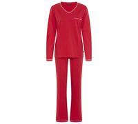 Pyjama H.I.S, Damen, Gr. 52/54, rot, Single Jersey, Obermaterial: 60% Baumwolle, 40% Polyester, unifarben, bequem hüftlang, V-Ausschnitt, eingesetzt paspeliert kontrastfarben, Homewear-Sets Pyjama, mi