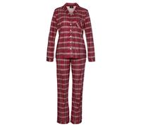 Pyjama H.I.S, Damen, Gr. 42, rot (rot, kariert), Flanell, Obermaterial: 100% Baumwolle, Basic normal, V-Ausschnitt, Manschette kontrastfarben, Homewear-Sets Pyjama, aus Flanell mit Allover-Karomuster 