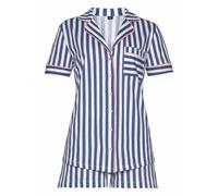 Shorty H.I.S, Damen, Gr. 40/42, blau (dunkelblau, weiß, gestreift), Single Jersey, Obermaterial: 100% Baumwolle, gestreift, gerade kurz, V-Ausschnitt, Homewear-Sets Shorty, in klassischem Schnitt mit