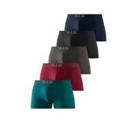 Boxer H.I.S "Boxershorts für Herren", Herren, Gr. XL, 5 Stk., bunt (petrol, bordeaux, schwarz, olivgrün, navy), Jersey, Obermaterial: 95% Baumwolle, 5% Elasthan, unifarben, körpernah, Unterhosen, Logo