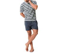 Pyjama H.I.S, Herren, Gr. 44/46 (S), blau (navy, cream), Jersey, Obermaterial: 60% Baumwolle, 40% Polyester, gestreift, Basic, bequem kurz, Rundhals, abgesteppte Kante, Homewear-Sets Pyjama, Schlafanz