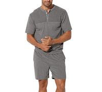 H.I.S Herren Shorty mit Rippeneinsatz,Schlafanzug kurz, Rundhalsausschnitt (48/50, Grau-meliert)