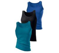 Unterhemd H.I.S "Doppelripp Tanktop", Herren, Gr. 4, 3 Stk., N-Gr, bunt (royalblau, schwarz, petrol), Doppelripp, Obermaterial: 100% Baumwolle, unifarben, figurbetont, tiefer Rundhals, Unterhemden Unt