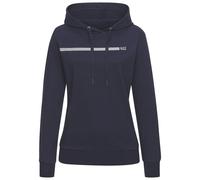 Hoodie H.I.S, Damen, Gr. 32/34, blau (marine), Interlock, Obermaterial: 60% Baumwolle, 40% Polyester, unifarben, Basic, bequem, Sweatshirts, mit Streifenprint, Loungewear (56632313-32) marine
