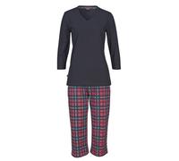 Capri-Pyjama H.I.S, Damen, Gr. 40/42, pink, Single Jersey, Obermaterial: 100% Baumwolle, Basic 3/4-Länge, V-Ausschnitt, eingesetzt, Homewear-Sets, mit karierter Hose und passendem Basic-Shirt (512177-