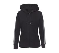 Kapuzensweatjacke H.I.S, Damen, Gr. L (44/46), schwarz, Interlock, Obermaterial: 100% Baumwolle, unifarben mit Farbeinsatz, bequem hüftlang, Rippbündchen, Sweatjacken, mit seitlichem Tapestreifen (309