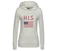 Kapuzensweatshirt H.I.S, Damen, Gr. 44/46, grau (grau, meliert), Interlock, Obermaterial: 90% Baumwolle, 10% Polyester, unifarben, Basic, Sweatshirts Hoodie Kapuzenpullover Sweatshirt, mit Logodruck u