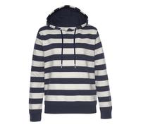 Kapuzensweatshirt H.I.S, Damen, Gr. 32/34, blau (marine, ecru, gestreift), Interlock, Obermaterial: 100% Baumwolle, gestreift, klassisch, bequem normal, Langarm Rippbündchen, Sweatshirts, im maritimen