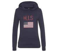 Kapuzensweatshirt H.I.S, Damen, Gr. 36/38, blau (marine), Interlock, Obermaterial: 60% Baumwolle, 40% Polyester, unifarben, Basic, Sweatshirts Sweatshirt Kapuzenpullover Hoodie, mit Logodruck und Käng