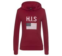 Kapuzensweatshirt H.I.S, Damen, Gr. 36/38, rot, Interlock, Obermaterial: 60% Baumwolle, 40% Polyester, unifarben, Basic, Sweatshirts Hoodie Kapuzenpullover Sweatshirt, mit Logodruck und Kängurutasche,