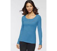 Langarmshirt H.I.S Gr. 44/46, bunt (pink, petrol) Damen Shirts Jersey mit Knopfleiste vorn aus modischer Rippware (549534-44)