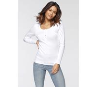 Langarmshirt H.I.S Gr. 40/42, weiß Damen Shirts Jersey mit Knopfleiste vorn aus modischer Rippware (853820-40)