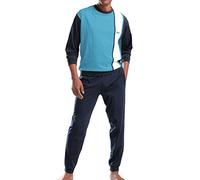 Pyjama H.I.S "Schlafanzug für Herren" Gr. 52/54, weiß (türkis, marien, weiß) Herren Homewear-Sets Pyjamas mit breitem Streifen (13772221-52) türkis, marien, weiß