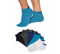 Sneakersocken H.I.S, Damen, Gr. 43-46, blau (2x schwarz, 2x grau, 2x blau, 2x türkis, 2x weiß), Baumwolle, Elasthan, Polyamid, meliert, unifarben, elastisch, Socken Sneakersocken, mit verstärkten Bela