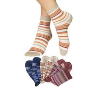Socken H.I.S, Damen, Gr. 35-38, bunt (2x beige, melange, 2x rot, melange, 2x blau), Baumwolle, Elasthan, Polyamid, geringelt, elastisch, Socken Socken, mit Ringeln (18704203-35) 2x beige, melange, 2x 