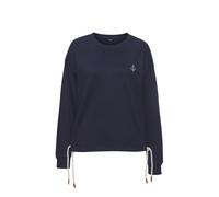 Sweater H.I.S, Damen, Gr. 48/50, blau (marine), Sweatware, Obermaterial: 60% Baumwolle, 40% Polyester, unifarben, casual, bequem hüftlang, Rundhals, Langarm Rippbündchen, Sweatshirts, mit Tunnelzug am