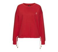 Sweater H.I.S, Damen, Gr. 44/46, rot, Sweatware, Obermaterial: 60% Baumwolle, 40% Polyester, unifarben, casual, bequem hüftlang, Rundhals, Langarm Rippbündchen, Sweatshirts, mit Tunnelzug am Bündchen,