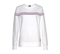 Sweater H.I.S, Damen, Gr. 44/46, weiß, Sweatware, Obermaterial: 77% Baumwolle, 20% Polyester, 3% Elasthan, kontrastfarbene Details, unifarben mit Farbeinsatz, Basic, Basic normal, Rundhals, breiter Bu