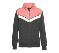 Sweatjacke H.I.S, Damen, Gr. 44/46, bunt (anthrazit, rosa), angeraute Sweatware, Obermaterial: 100% Baumwolle, bedruckt, mehrfarbig, unifarben mit Farbeinsatz, klassisch hüftlang, Rippbündchen, Sweatj