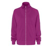 Sweatjacke H.I.S, Damen, Gr. 44/46, lila (beere), Trikot, Obermaterial: 77% Baumwolle, 20% Polyester, 3% Elasthan, unifarben mit Farbeinsatz, Basic hüftbedeckend, ohne Ausschnitt, elastischer Bund, Sw