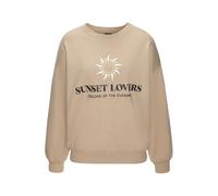 Sweatshirt H.I.S, Damen, Gr. 40/42, camelfarben, Sweatware, Obermaterial: 60% Baumwolle, 40% Polyester, unifarben, bequem hüftlang, Rundhals, Rippbündchen, Sweatshirts Sweatshirt, mit großem Front-Pri