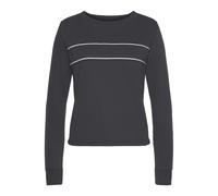 Sweatshirt H.I.S, Damen, Gr. 52/54, blau (marine), Interlock, Obermaterial: 60% Baumwolle, 40% Polyester, unifarben, Basic, bequem hüftlang, Rundhals, Langarm Bündchen, Sweatshirts, mit Piping auf der