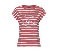 T-Shirt H.I.S, Damen, Gr. 36/38, rot, Sweatware, Obermaterial: 100% Baumwolle, gestreift, casual, Basic hüftlang, Rundhals, Kurzarm angeschnitten elastischer Bund, Shirts, mit kurzen Ärmeln (25114929-