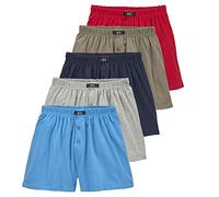 Weiter Boxer H.I.S "Herren Boxer", Herren, Gr. 5M, 5 Stk., bunt (rot, blau, marine, khaki, grau, meliert), Jersey, Obermaterial: 95% Baumwolle, 5% Elasthan, unifarben, bequem, Unterhosen, weite Passfo