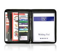 H&S A4 Schreibmappe mit Reißverschluss - Kunst Leder Konferenzmappe mit Seitenfächern, Schreibblock und 11 Visitenkartenfächern - Aktenmappe für Damen und Herren in Schwarz - Buchmappe - Aufmaß Mappe